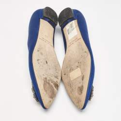 Manolo Blahnik Navy Blue Satin Hangisi Ballet Flats Size 38.5