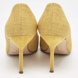 Manolo Blahnik Yellow Canvas and Suede Hangisi Pumps Size 36.5
