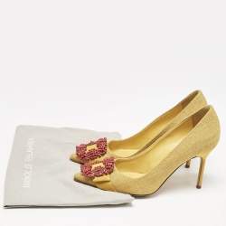 Manolo Blahnik Yellow Canvas and Suede Hangisi Pumps Size 36.5