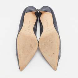  Manolo Blahnik Grey Satin Okkaava Emerald Pumps Size 36.5