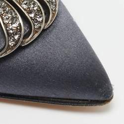  Manolo Blahnik Grey Satin Okkaava Emerald Pumps Size 36.5