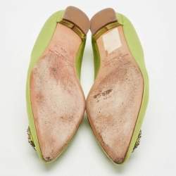 Manolo Blahnik Green Satin Hangisi Crystal Embellished Ballet Flats Size 39.5