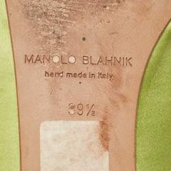Manolo Blahnik Green Satin Hangisi Crystal Embellished Ballet Flats Size 39.5