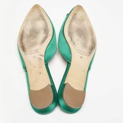 Manolo Blahnik Green Satin Hangisi Crystal Embellished Flat Mules Size 38
