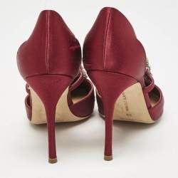 Manolo Blahnik Burgundy Satin Crystal Embellished Lala Pumps Size 38
