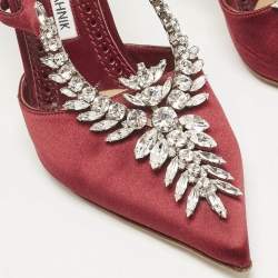 Manolo Blahnik Burgundy Satin Crystal Embellished Lala Pumps Size 38