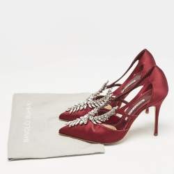 Manolo Blahnik Burgundy Satin Crystal Embellished Lala Pumps Size 38