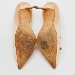 Manolo Blahnik Beige Satin Borlak Crystal Embellished Pointed Toe Pumps Size 36