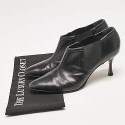 Manolo Blahnik Black Leather Pointed Toe Ankle Length Boots Size 41.5