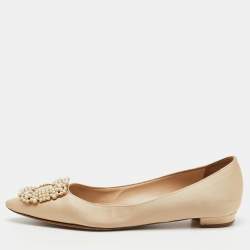 Manolo Blahnik Champange Satin Hangisi Ballet Flats Size 37 