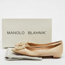 Manolo Blahnik Champange Satin Hangisi Ballet Flats Size 37 