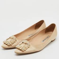 Manolo Blahnik Champange Satin Hangisi Ballet Flats Size 37 