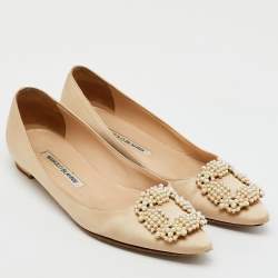 Manolo Blahnik Champange Satin Hangisi Ballet Flats Size 37 