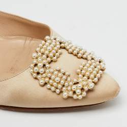 Manolo Blahnik Champange Satin Hangisi Ballet Flats Size 37 