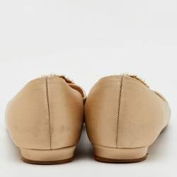 Manolo Blahnik Champange Satin Hangisi Ballet Flats Size 37 