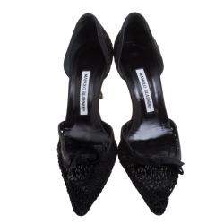 Pre Owned حذاء كعب عالي مانولو بلانيك دورسي مقدمة مدببة اسبي كروشيه أسود مقاس 39