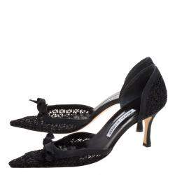 Pre Owned حذاء كعب عالي مانولو بلانيك دورسي مقدمة مدببة اسبي كروشيه أسود مقاس 39