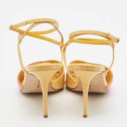 Pre Owned Manolo Blahnik Yellow/Pink Python Embossed Patent Leather Mumbi Ankle Strap Sandals Size 36