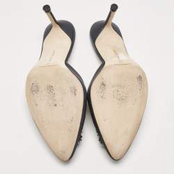 Pre Owned Manolo Blahnik Grey Satin Hangisi Pointed-Toe Mules Size 39