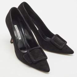 Manolo Blahnik Black Suede Maysale Pumps Size 37.5