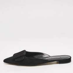 Manolo Blahnik Black Suede Maysale Flat Mules Size 38