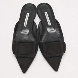 Manolo Blahnik Black Suede Maysale Flat Mules Size 38
