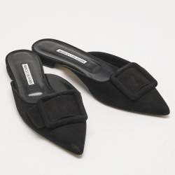 Manolo Blahnik Black Suede Maysale Flat Mules Size 38