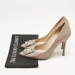 Manolo Blahnik Pale Pink Metallic Lurex Fabric Hangisi Pumps Size 39