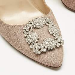 Manolo Blahnik Pale Pink Metallic Lurex Fabric Hangisi Pumps Size 39