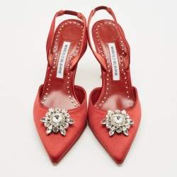 Manolo Blahnik Burgundy Satin Cassinasli Pumps Size 39.5