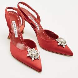 Manolo Blahnik Burgundy Satin Cassinasli Pumps Size 39.5