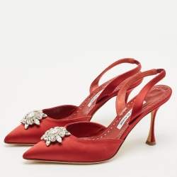Manolo Blahnik Burgundy Satin Cassinasli Pumps Size 39.5