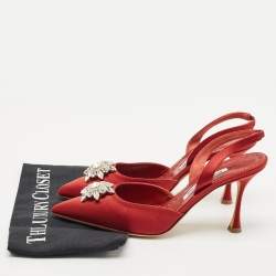 Manolo Blahnik Burgundy Satin Cassinasli Pumps Size 39.5
