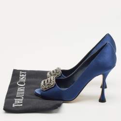 Manolo Blahnik Navy Blue Satin Matik Peep Toe Pumps Size 35