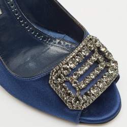 Manolo Blahnik Navy Blue Satin Matik Peep Toe Pumps Size 35