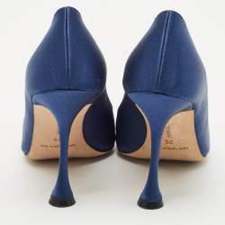 Manolo Blahnik Navy Blue Satin Matik Peep Toe Pumps Size 35