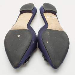 Manolo Blahnik Navy Blue Satin Hangisi Flat Mules Size 39