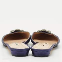 Manolo Blahnik Navy Blue Satin Hangisi Flat Mules Size 39