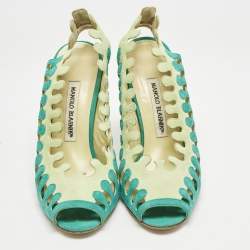 Manolo Blahnik Two Tone Cutout Suede Slingback Peep Toe Pumps Size 37.5