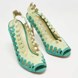 Manolo Blahnik Two Tone Cutout Suede Slingback Peep Toe Pumps Size 37.5