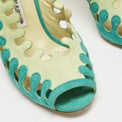 Manolo Blahnik Two Tone Cutout Suede Slingback Peep Toe Pumps Size 37.5