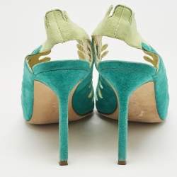 Manolo Blahnik Two Tone Cutout Suede Slingback Peep Toe Pumps Size 37.5