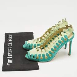 Manolo Blahnik Two Tone Cutout Suede Slingback Peep Toe Pumps Size 37.5