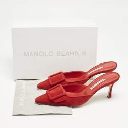 Manolo Blahnik Red Suede Maysale Pointed Toe Mules Size 41