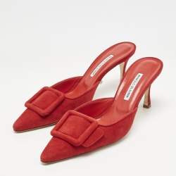 Manolo Blahnik Red Suede Maysale Pointed Toe Mules Size 41