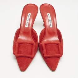 Manolo Blahnik Red Suede Maysale Pointed Toe Mules Size 41