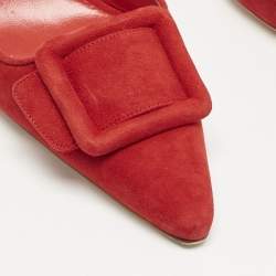 Manolo Blahnik Red Suede Maysale Pointed Toe Mules Size 41