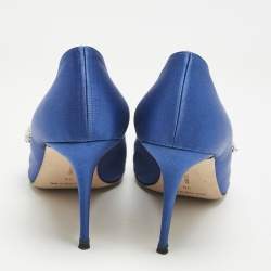 Manolo Blahnik Blue Satin Nadira Crystal Embellished Pointed Toe Pumps Size 38