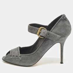 Manolo Blahnik Grey Suede Reata Peep Toe Pumps Size 40.5