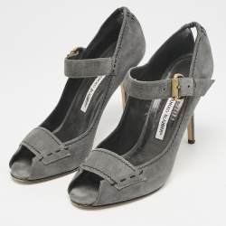 Manolo Blahnik Grey Suede Reata Peep Toe Pumps Size 40.5